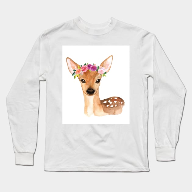 Cute Deer Baby Fawn Nursery Picture Long Sleeve T-Shirt by Abstractdiva